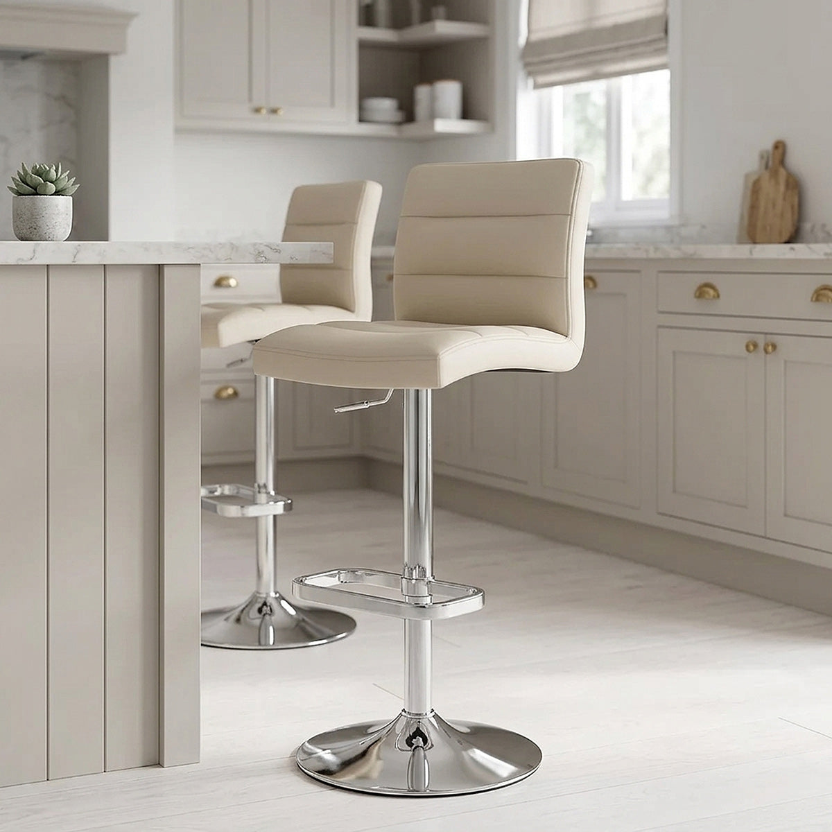 Taburete Polipiel Cromo - Lush Crema