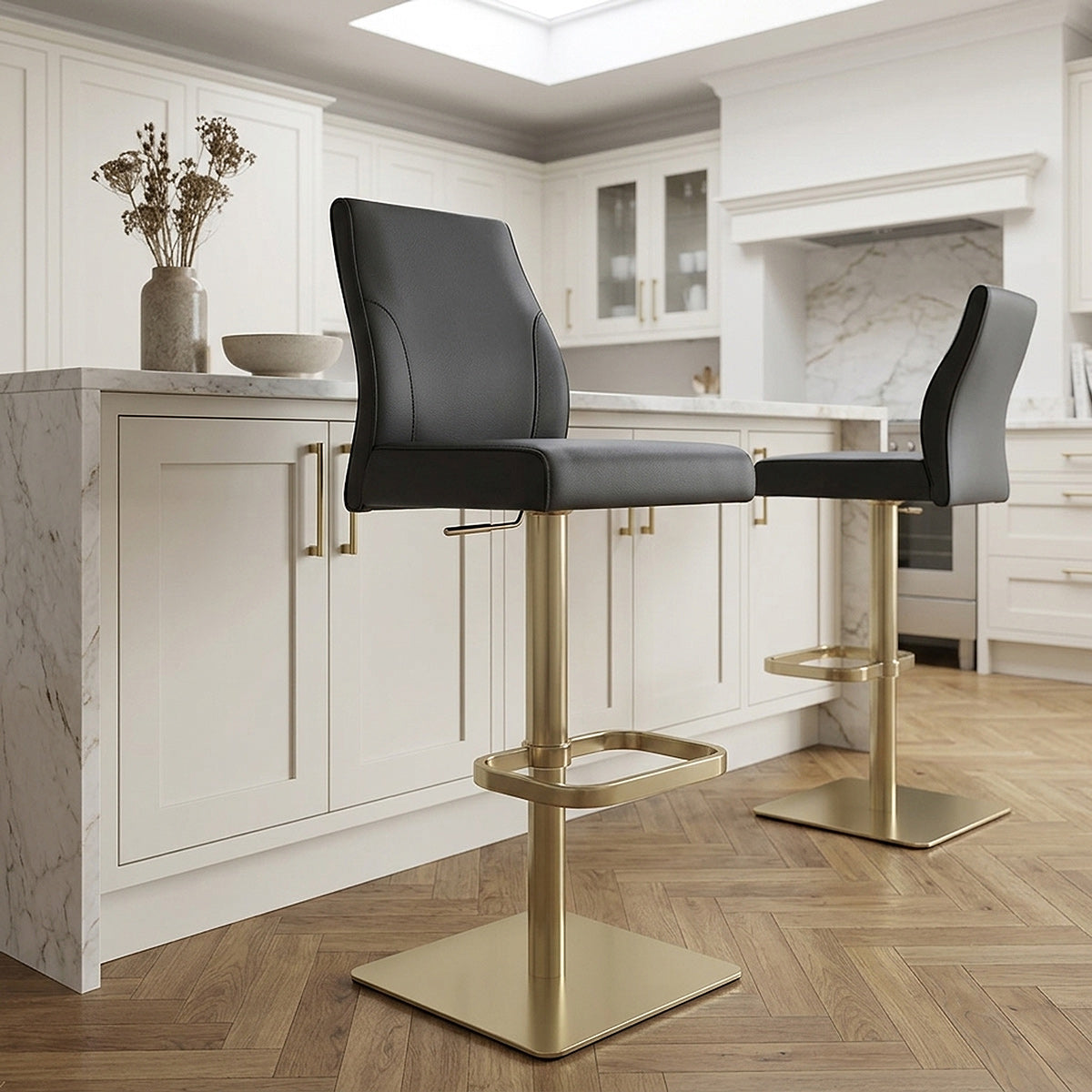 Taburete Cuero Auténtico Dorado - Martello Negro