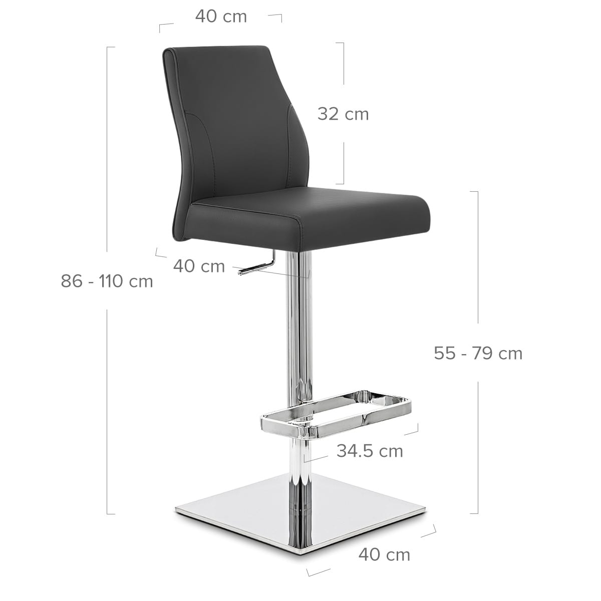 Taburete Auténtico Cuero Cromo - Martello Negro