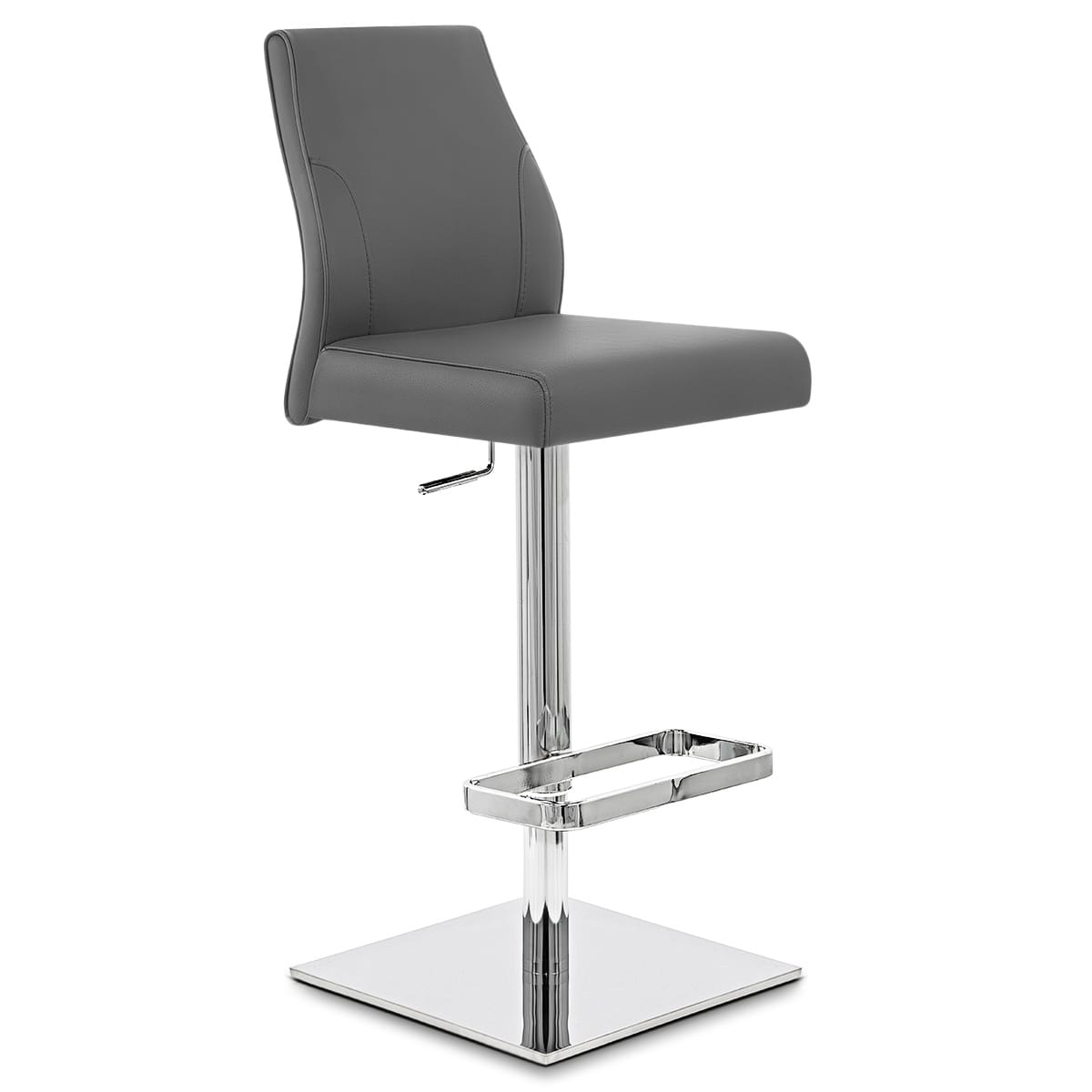 Taburete Auténtico Cuero Cromo - Martello Gris