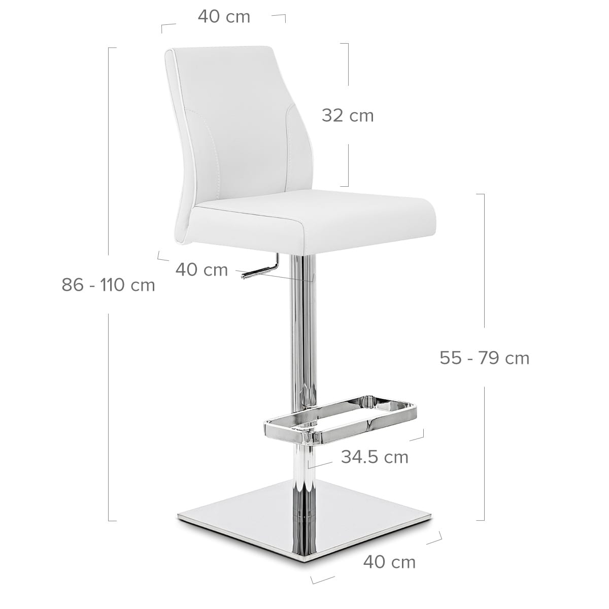 Taburete Auténtico Cuero Cromo - Martello Blanco