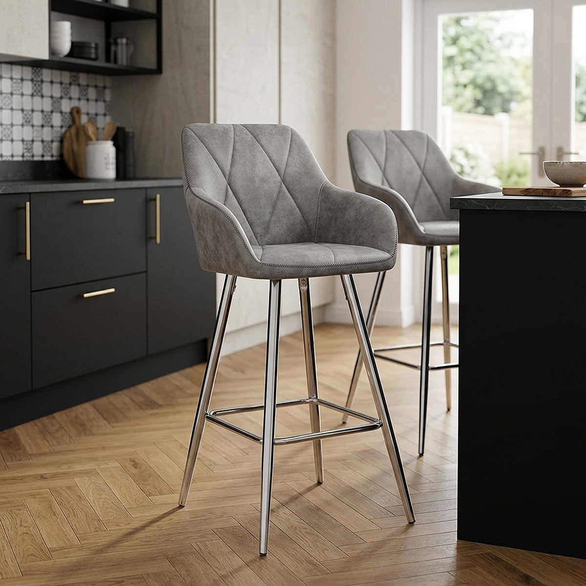 Taburete Ante Cromo - Mason Gris
