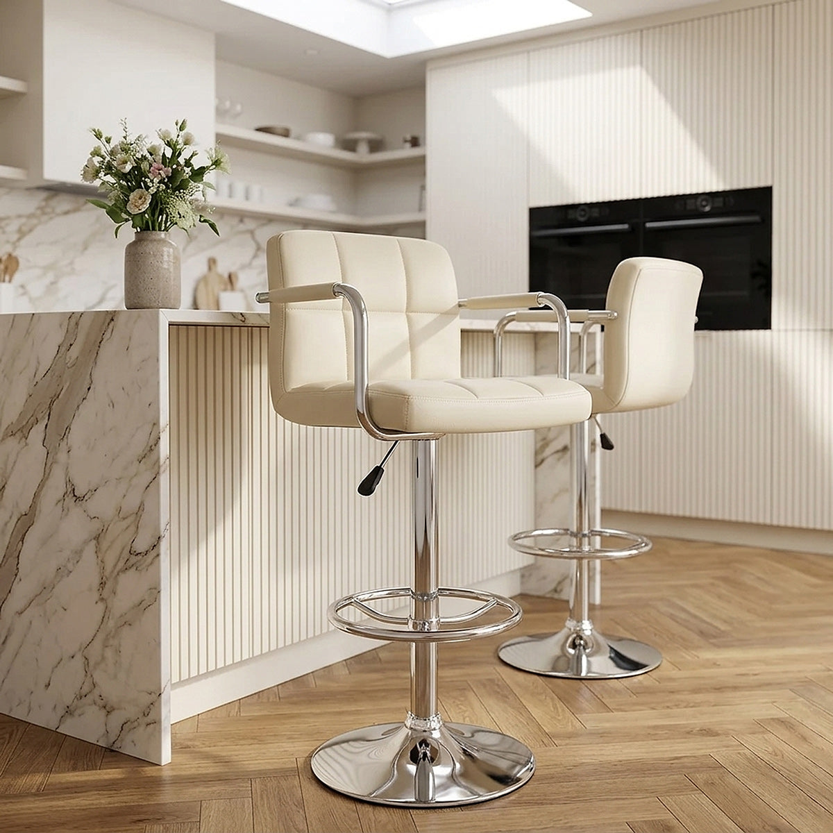 Taburete Polipiel Cromo - Maze Crema