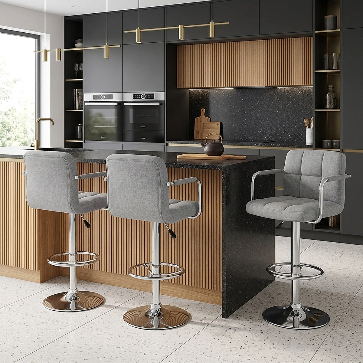 Taburete Tela Cromo - Maze Gris
