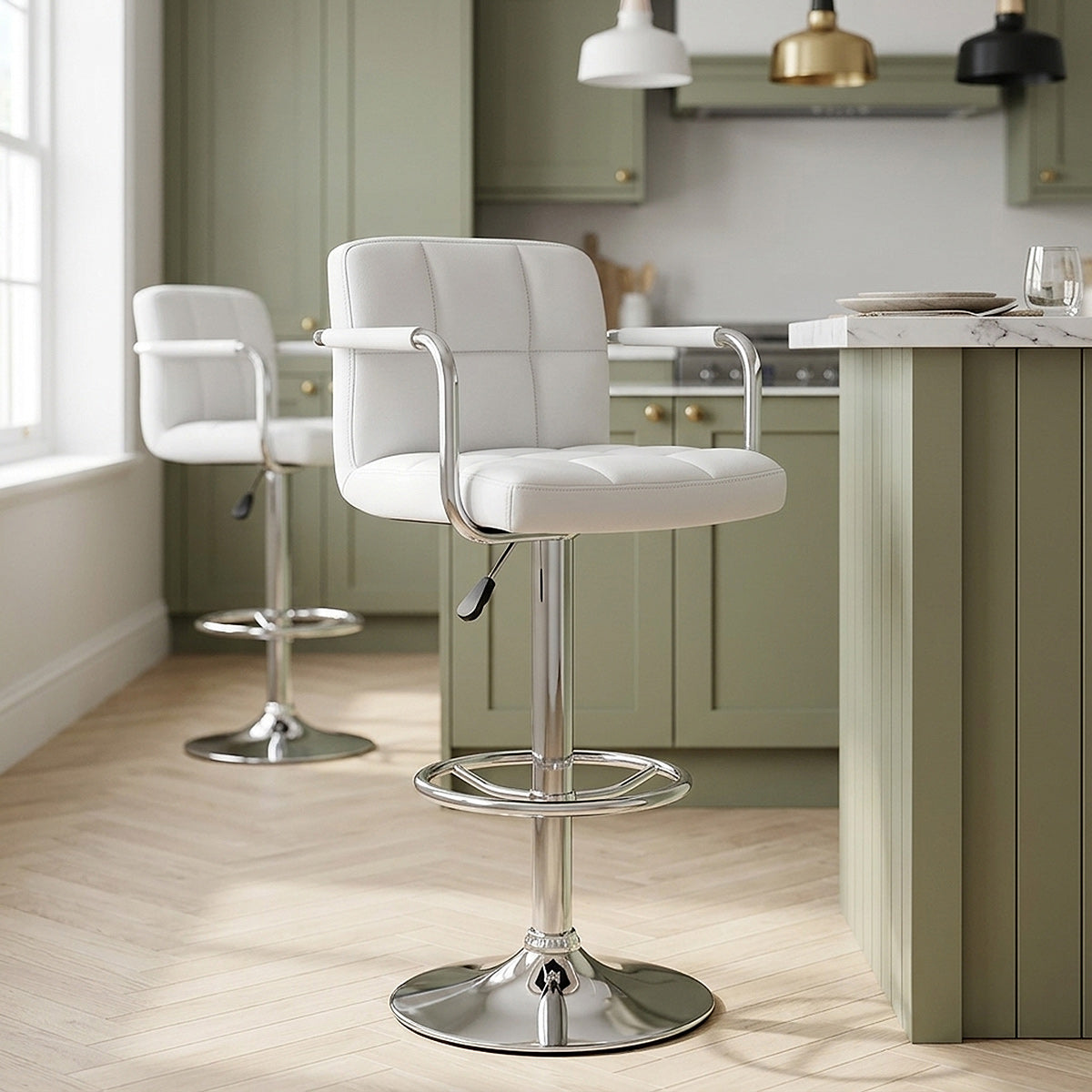 Taburete Polipiel Cromo - Maze Blanco