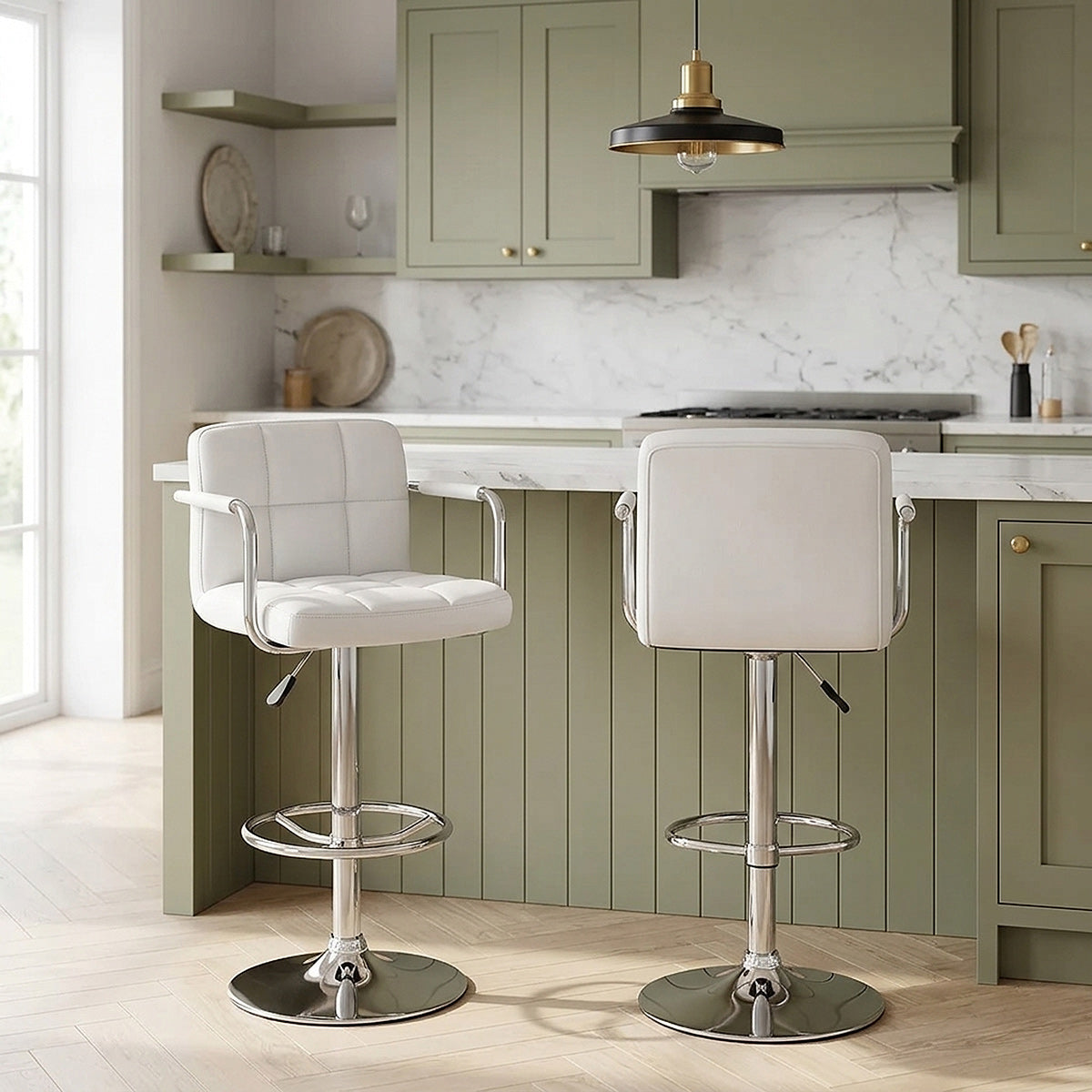 Taburete Polipiel Cromo - Maze Blanco