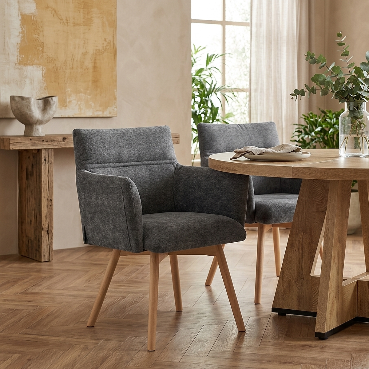 Silla Tela Roble - Mica Gris Oscuro