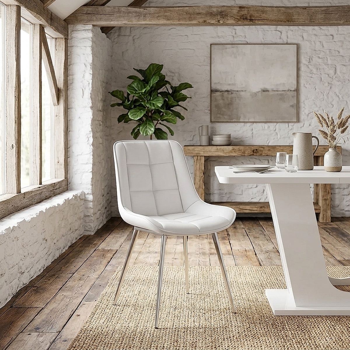 Silla Polipiel Cromo - Milano Blanco
