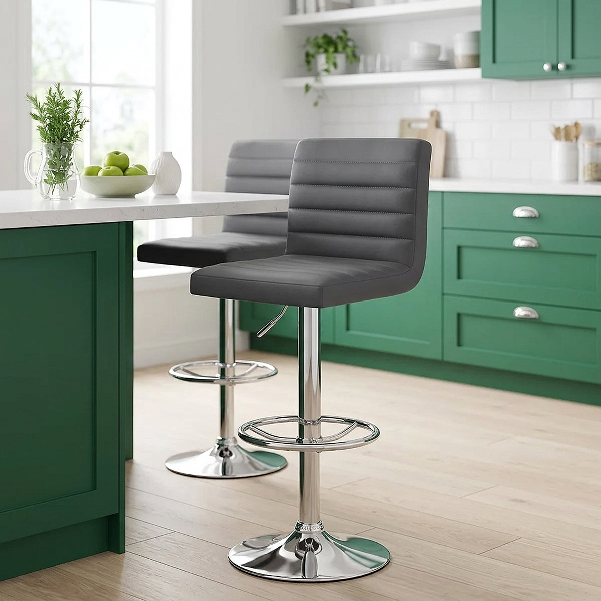 Taburete Polipiel Cromo - Menta Gris