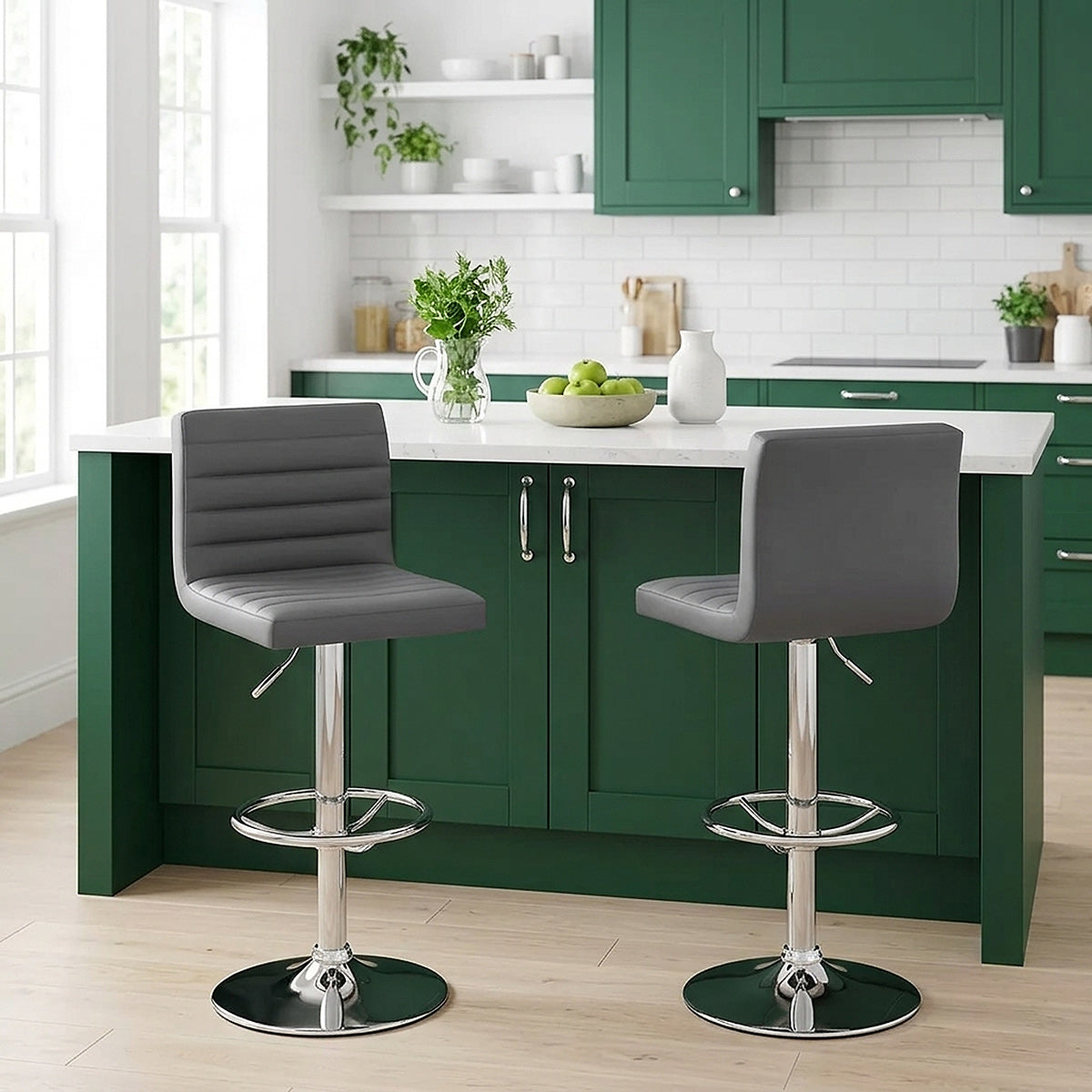 Taburete Polipiel Cromo - Menta Gris