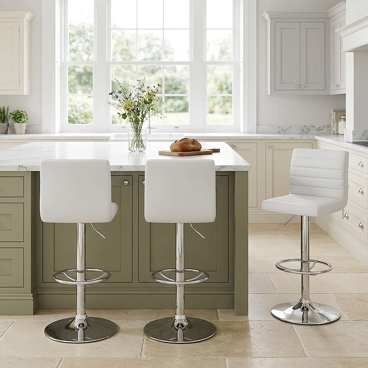 Taburete Polipiel Cromo - Menta Blanco