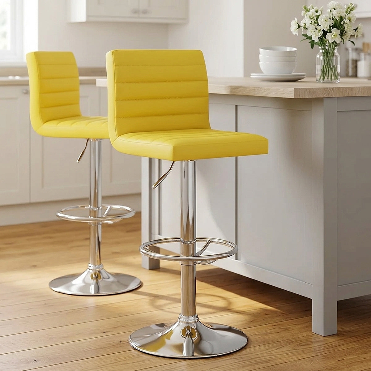 Taburete Polipiel Cromo - Menta Amarillo