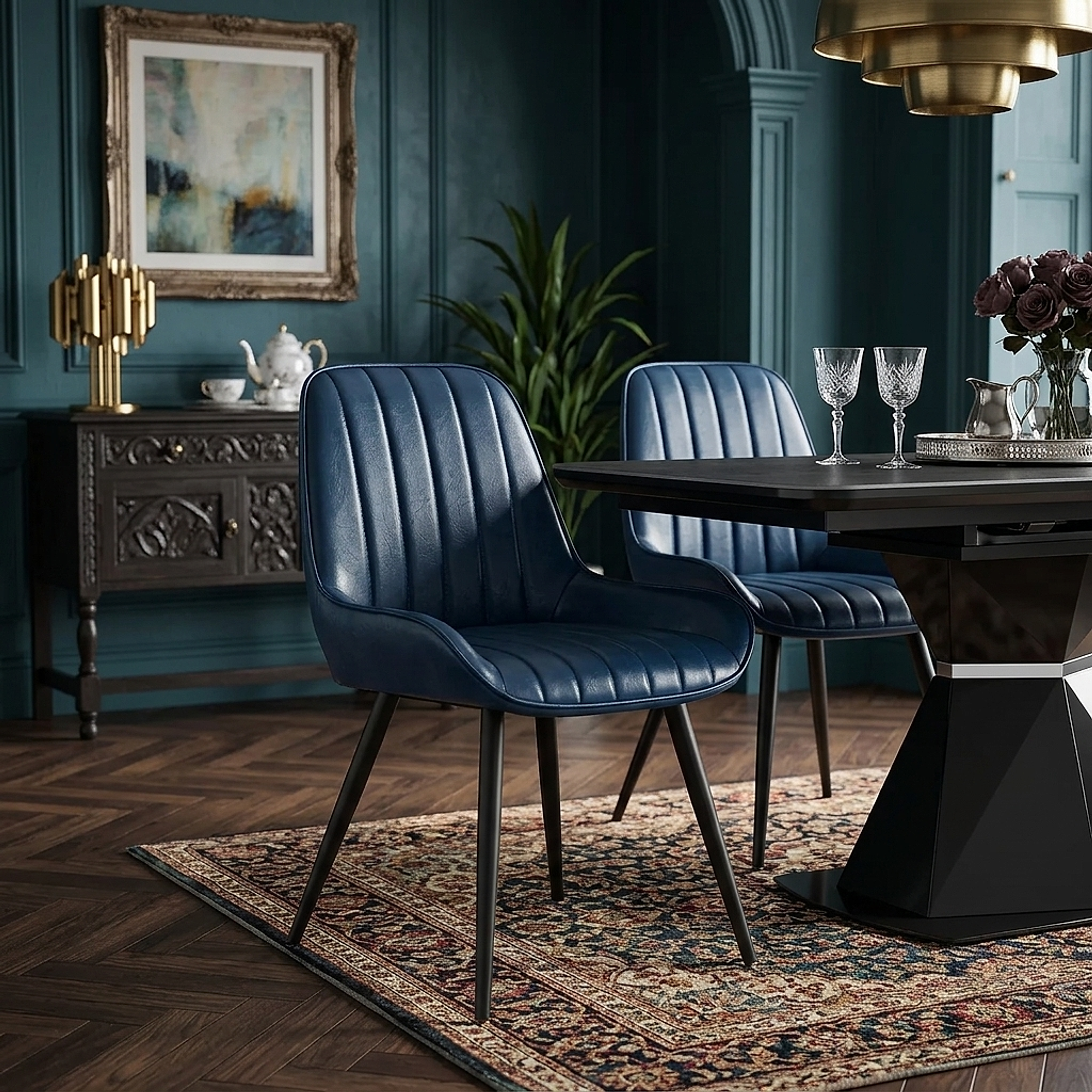 Silla Polipiel Metal - Mustang Azul