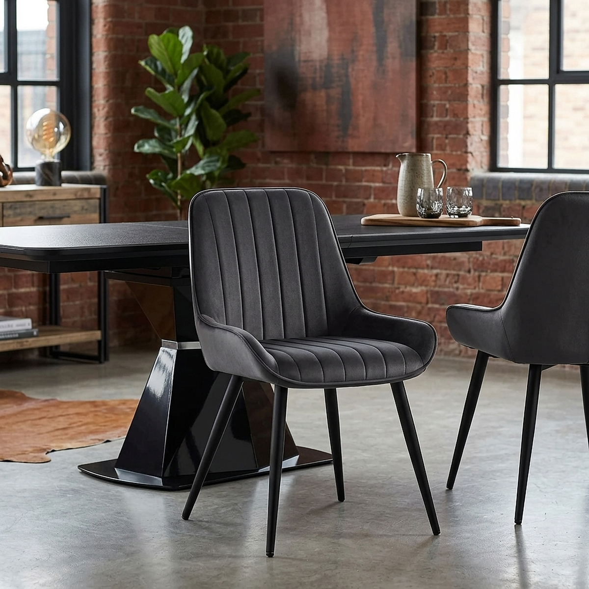 Silla Terciopelo Metal - Mustang Negro