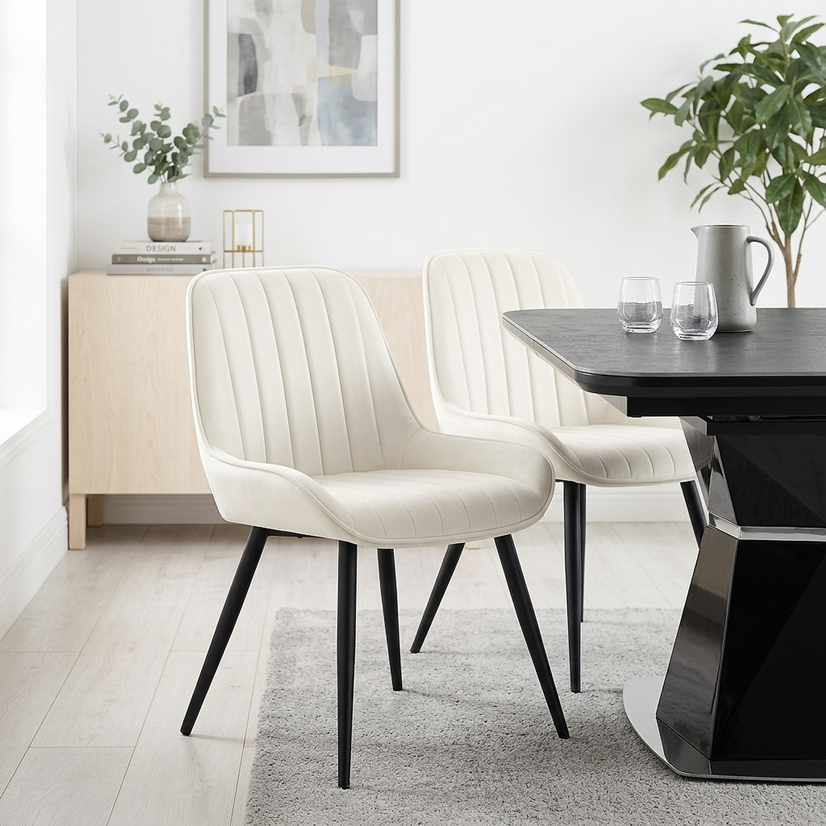 Silla Terciopelo Metal - Mustang Crema