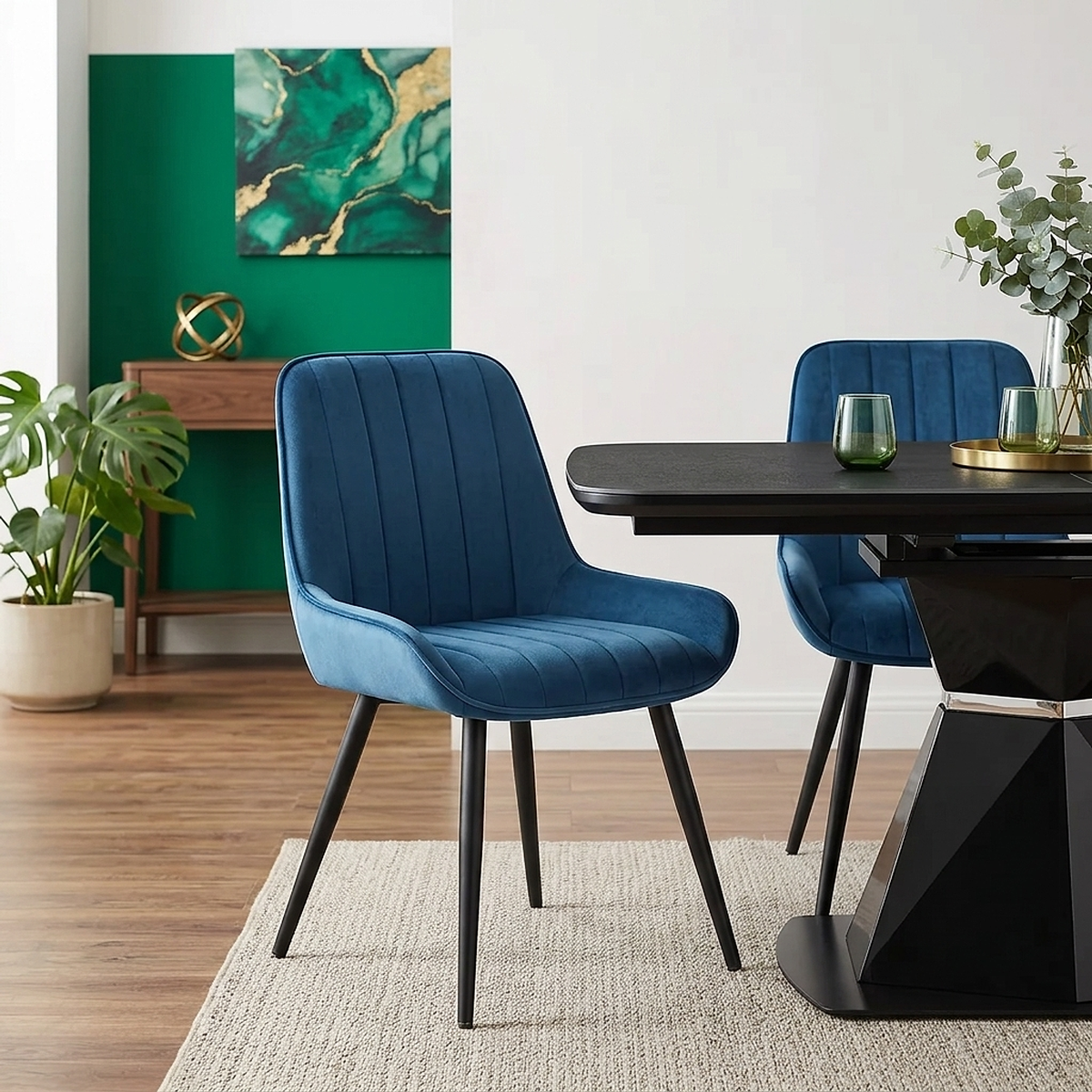 Silla Terciopelo Metal - Mustang Azul Oscuro
