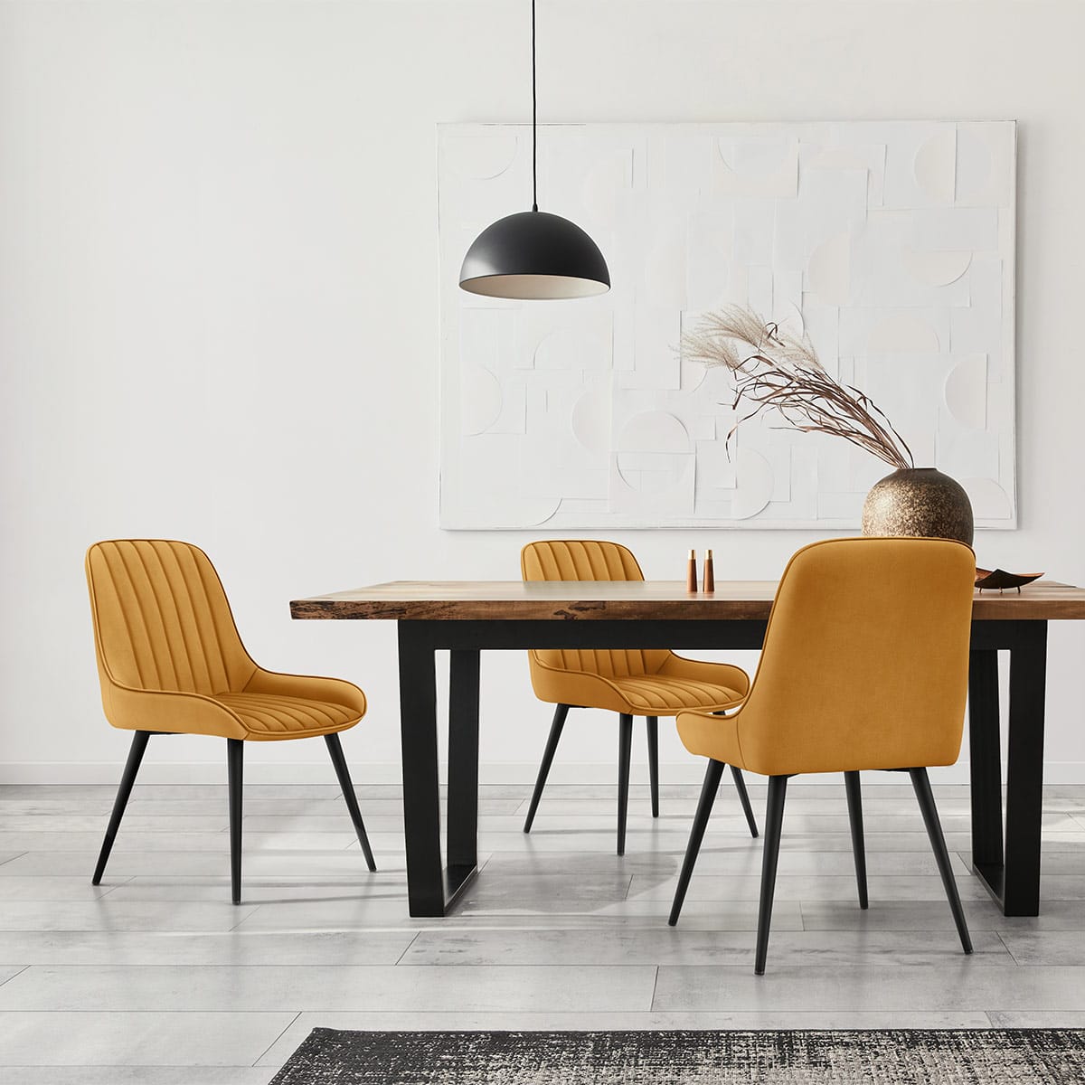 Silla Terciopelo Metal - Mustang Amarillo