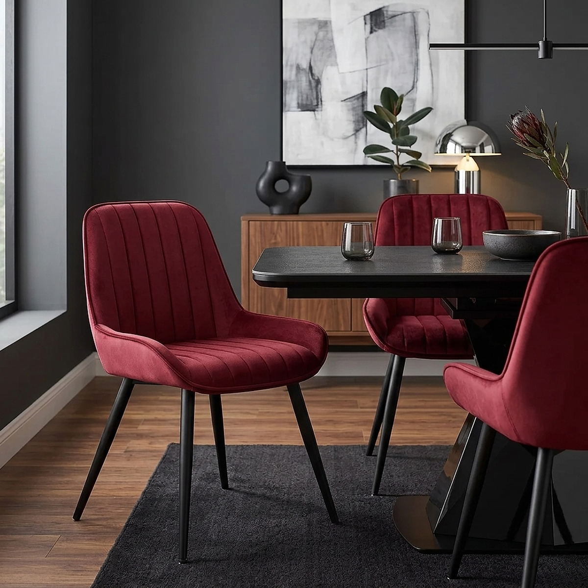 Silla Terciopelo Metal - Mustang Rojo
