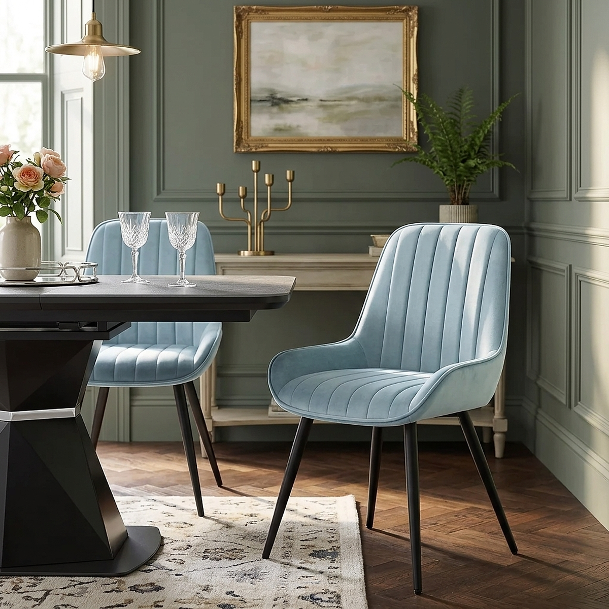 Silla Terciopelo Metal - Mustang Azul