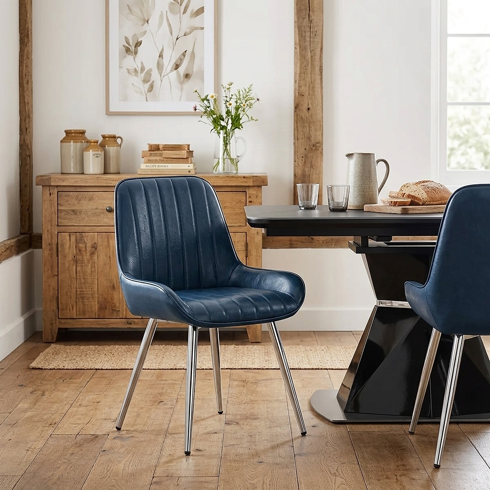 Silla Polipiel Cromo - Mustang Azul