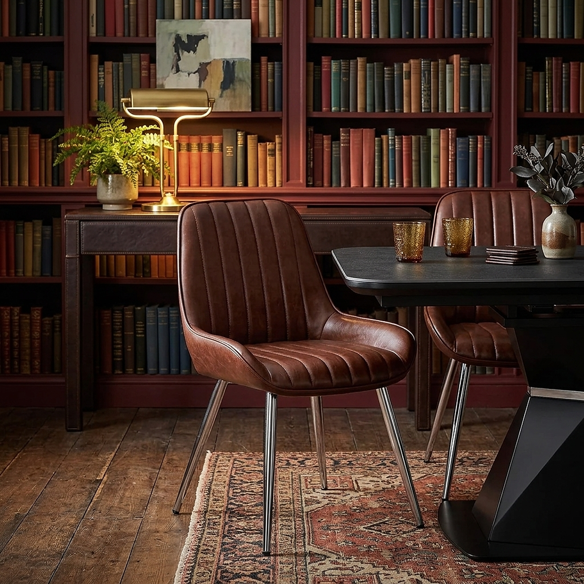 Silla Polipiel Cromo - Mustang Marrón