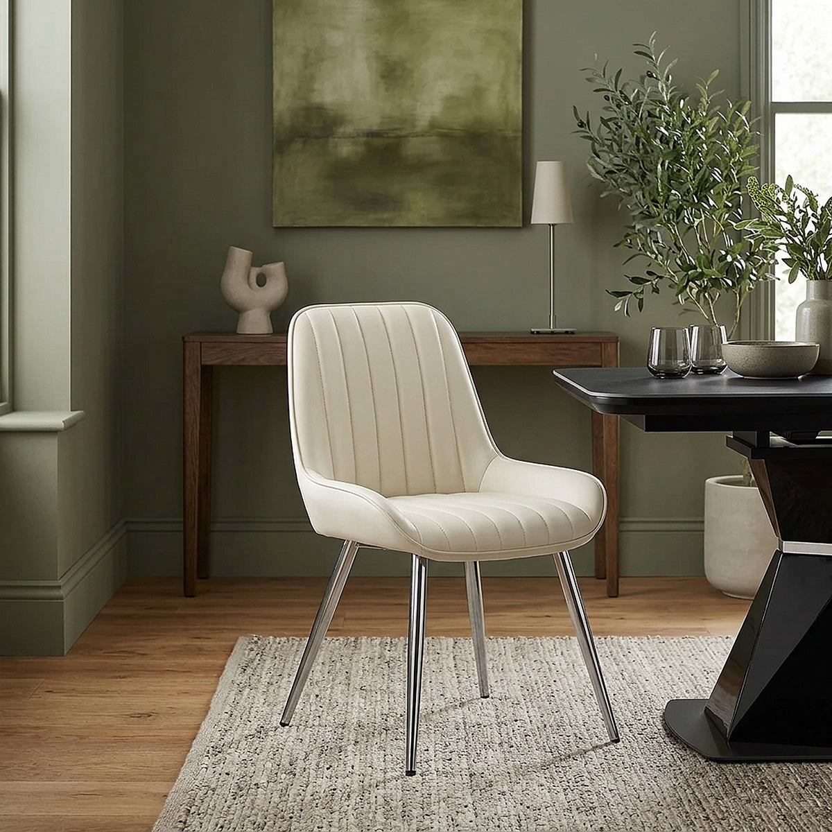Silla Polipiel Cromo - Mustang Crema