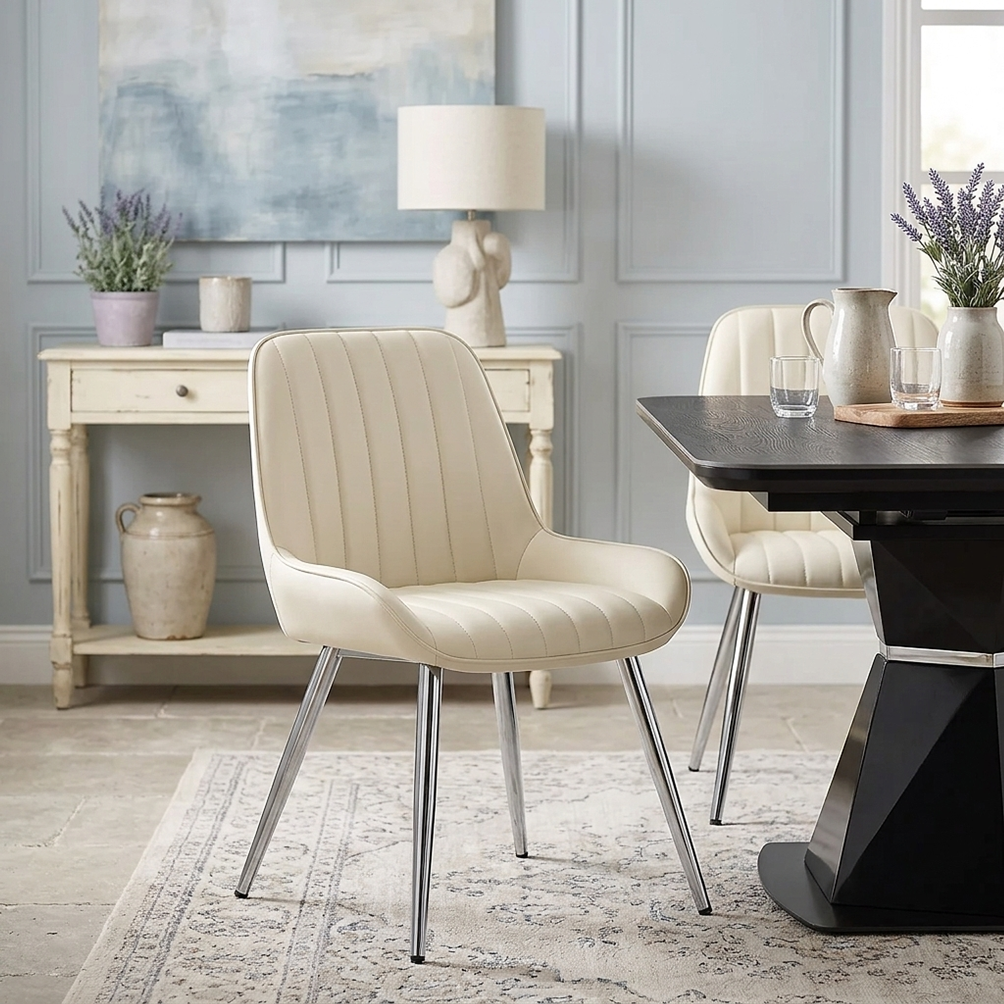 Silla Polipiel Cromo - Mustang Crema