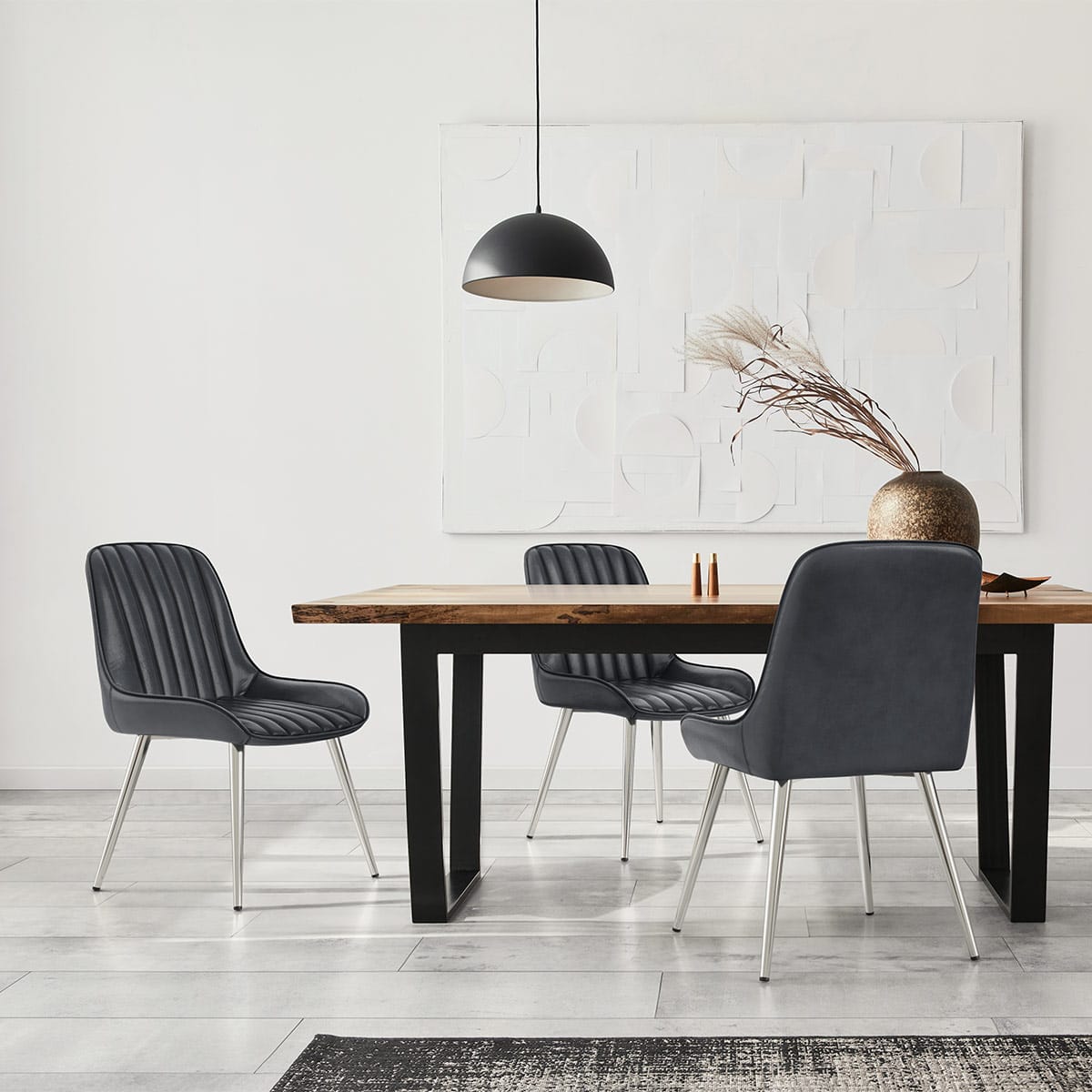 Silla Polipiel Cromo - Mustang Azul Oscuro