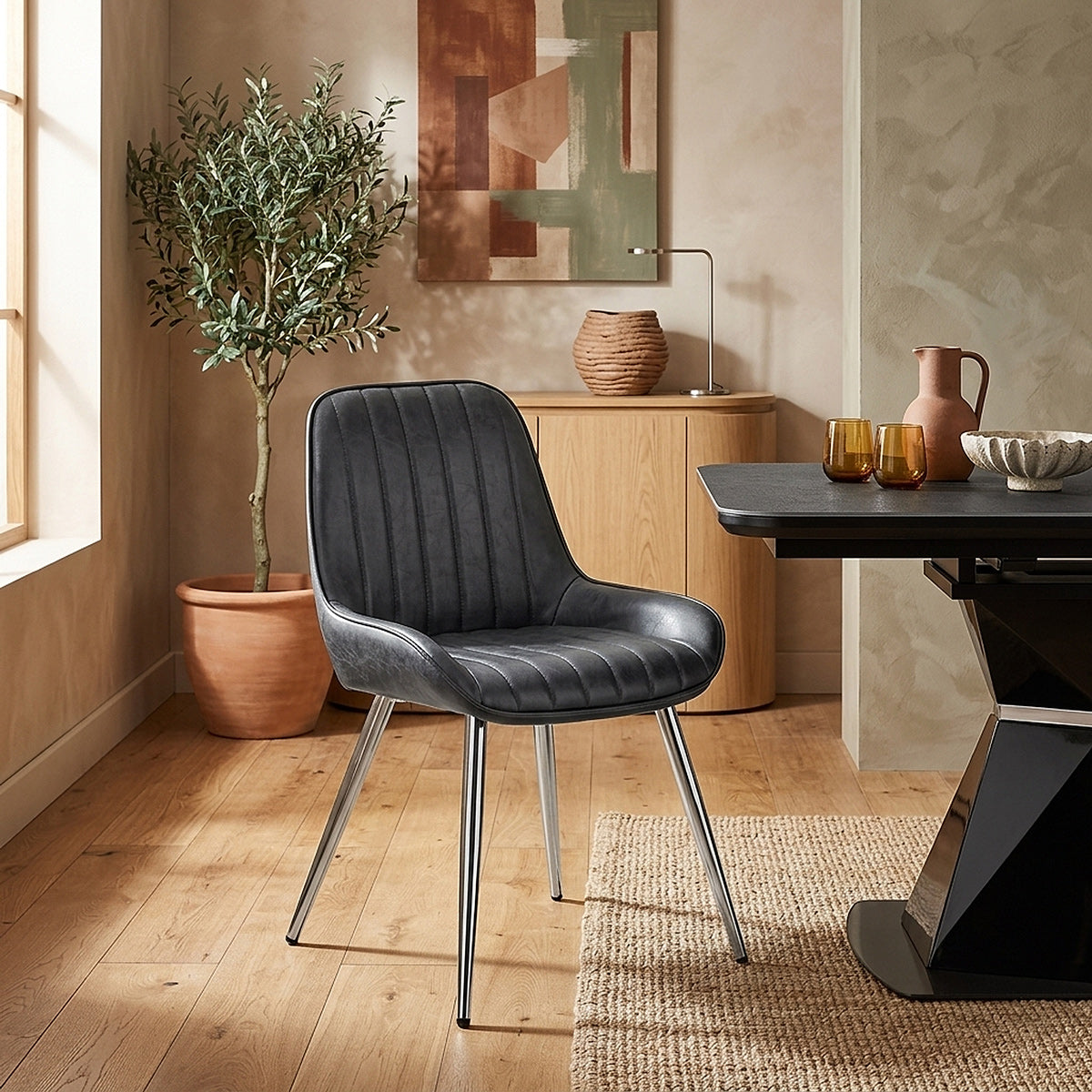 Silla Polipiel Cromo - Mustang Azul Oscuro