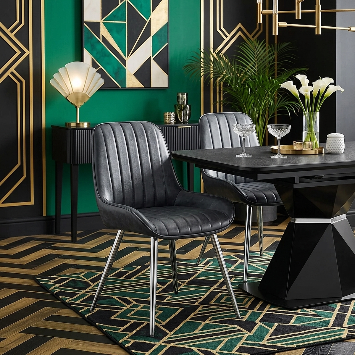 Silla Polipiel Cromo - Mustang Azul Oscuro