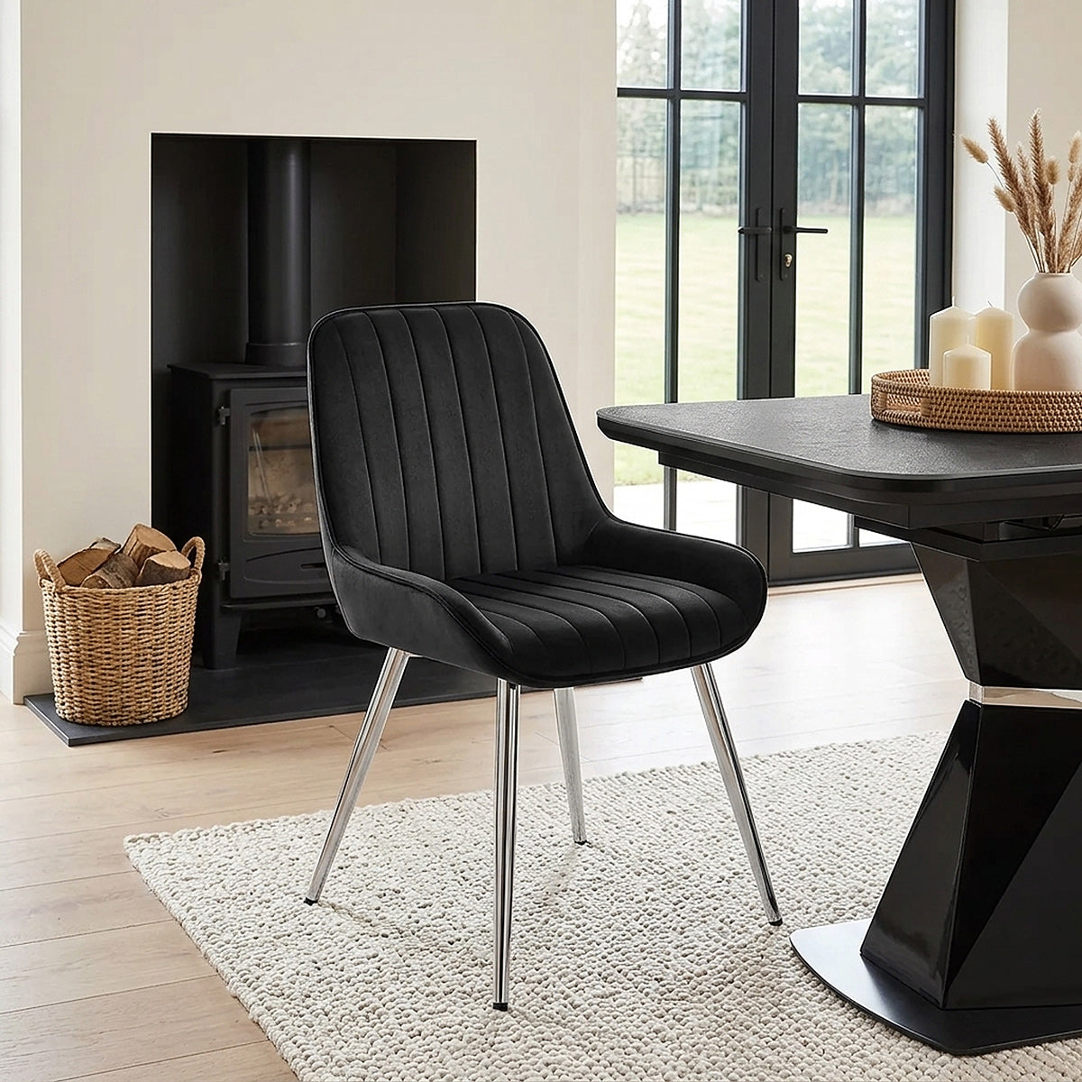 Silla Terciopelo Cromo - Mustang Negro