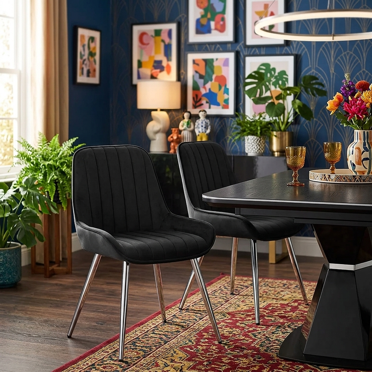 Silla Terciopelo Cromo - Mustang Negro