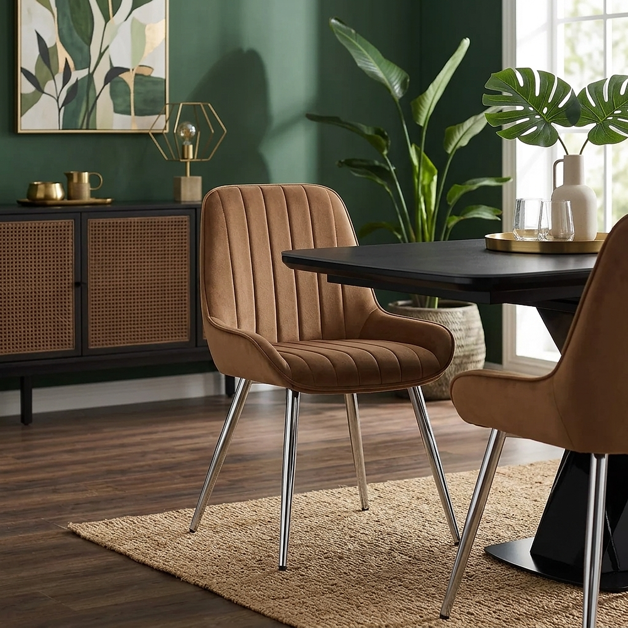 Silla Terciopelo Cromo - Mustang Marrón