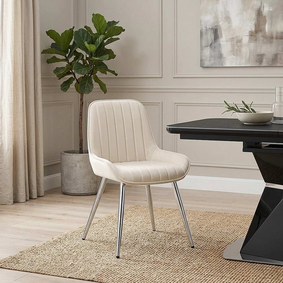 Silla Terciopelo Cromo - Mustang Crema