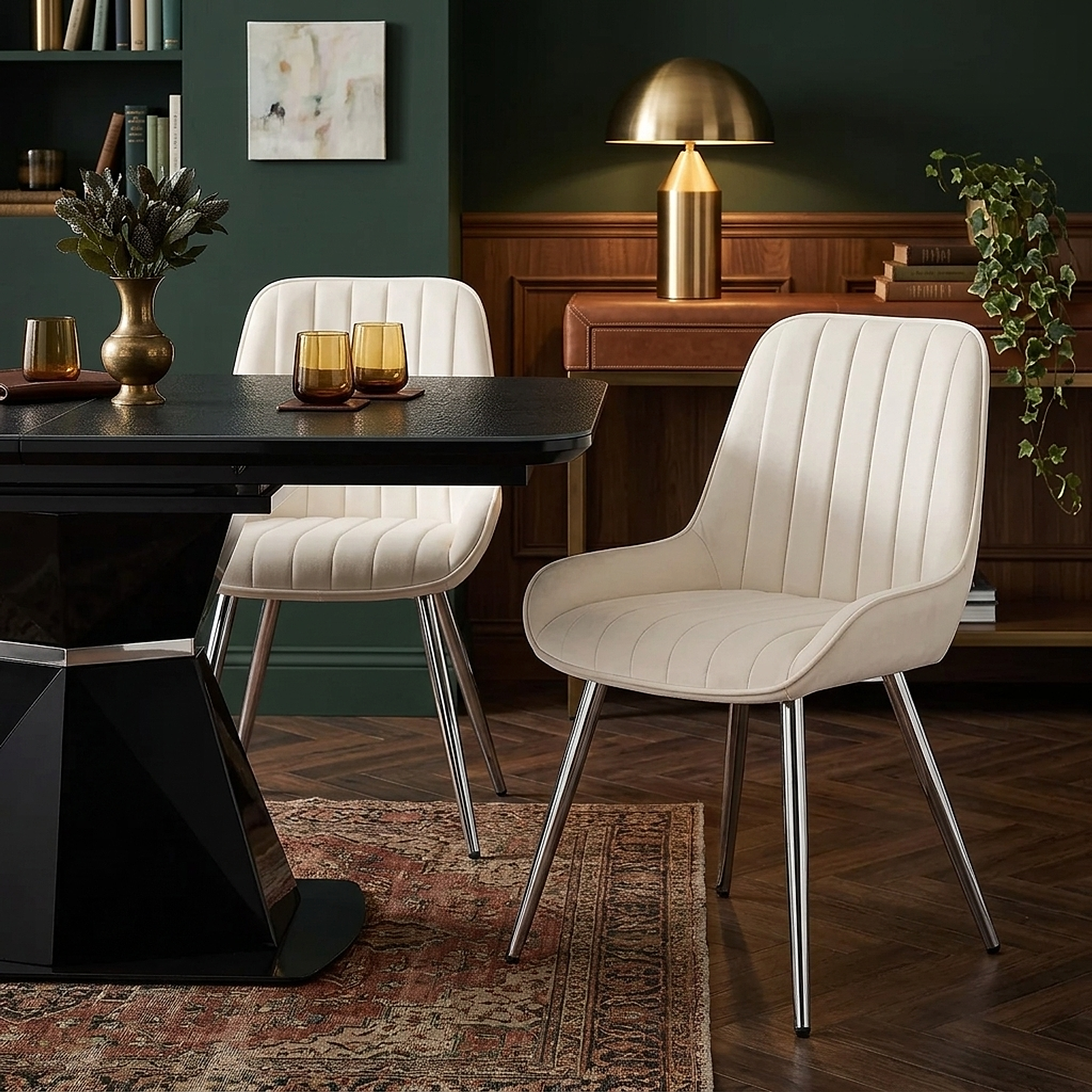 Silla Terciopelo Cromo - Mustang Crema