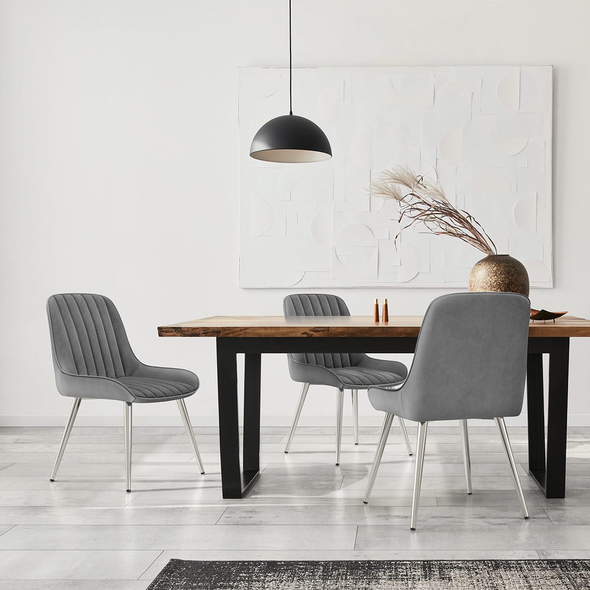 Silla Terciopelo Cromo - Mustang Gris Oscuro