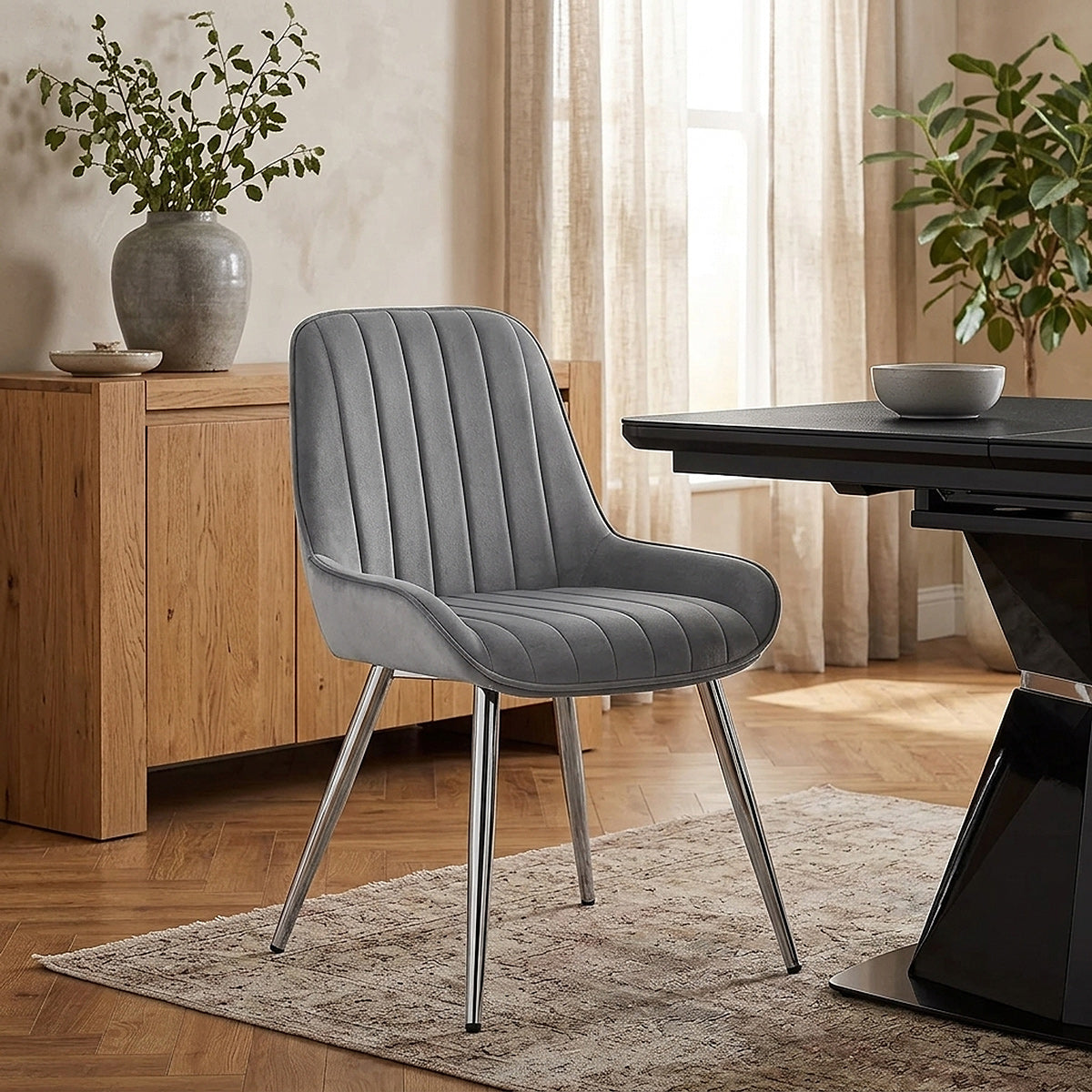 Silla Terciopelo Cromo - Mustang Gris Oscuro