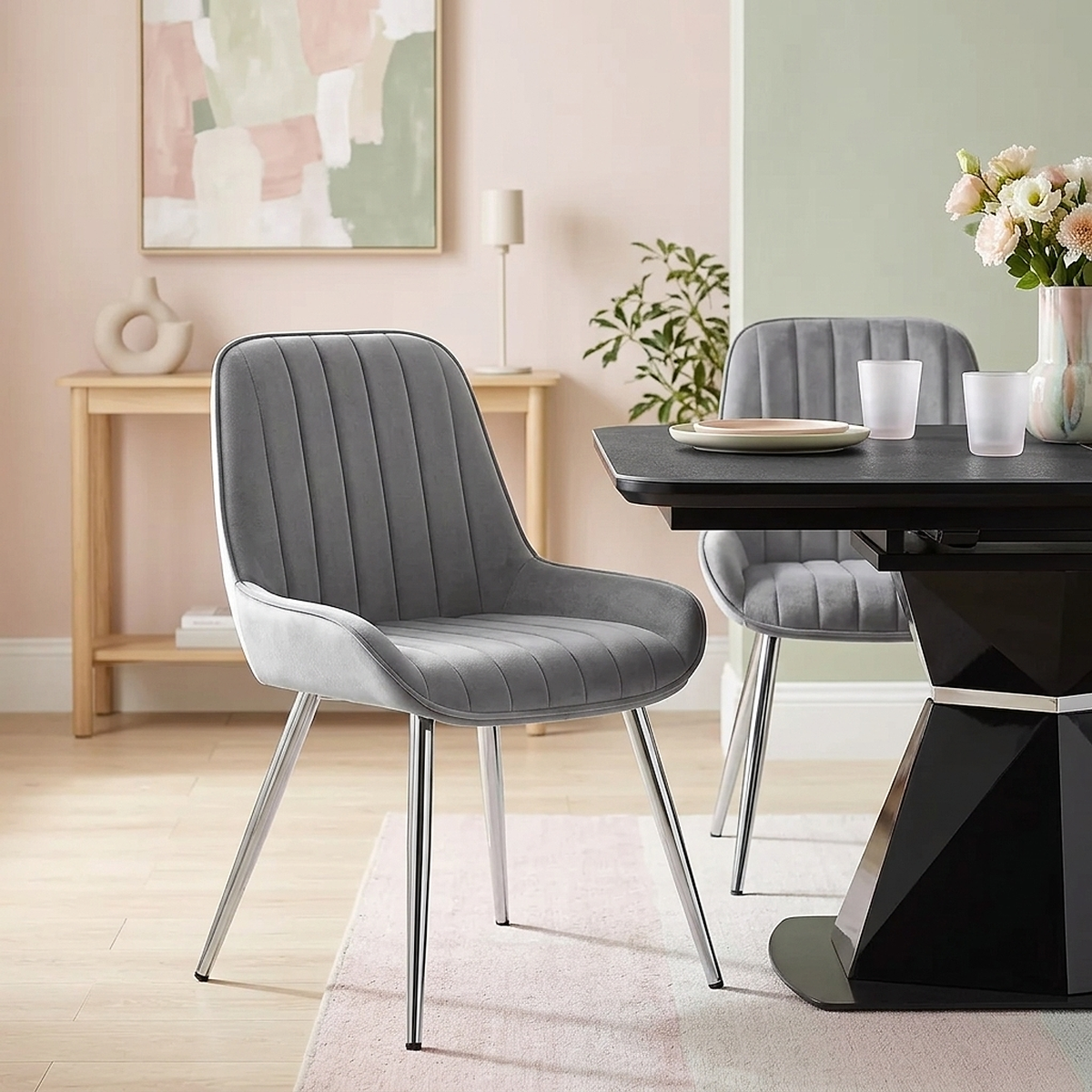 Silla Terciopelo Cromo - Mustang Gris Oscuro