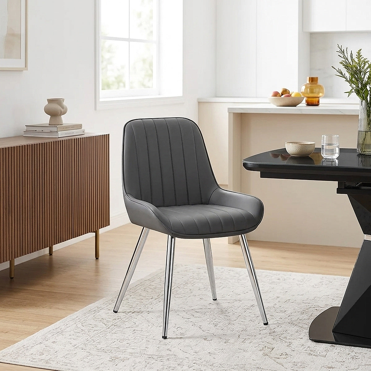 Silla Polipiel Cromo - Mustang Gris Oscuro