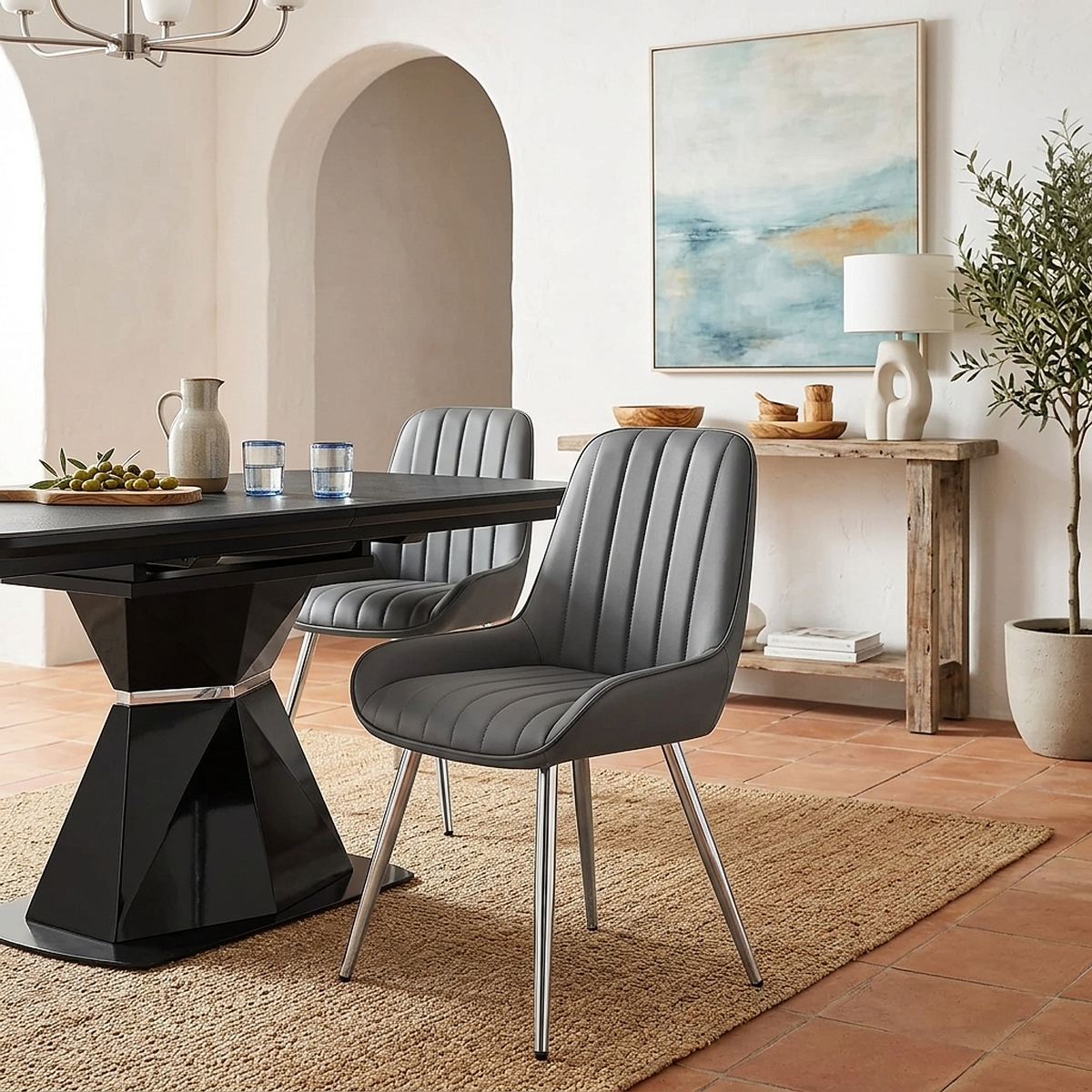 Silla Polipiel Cromo - Mustang Gris Oscuro