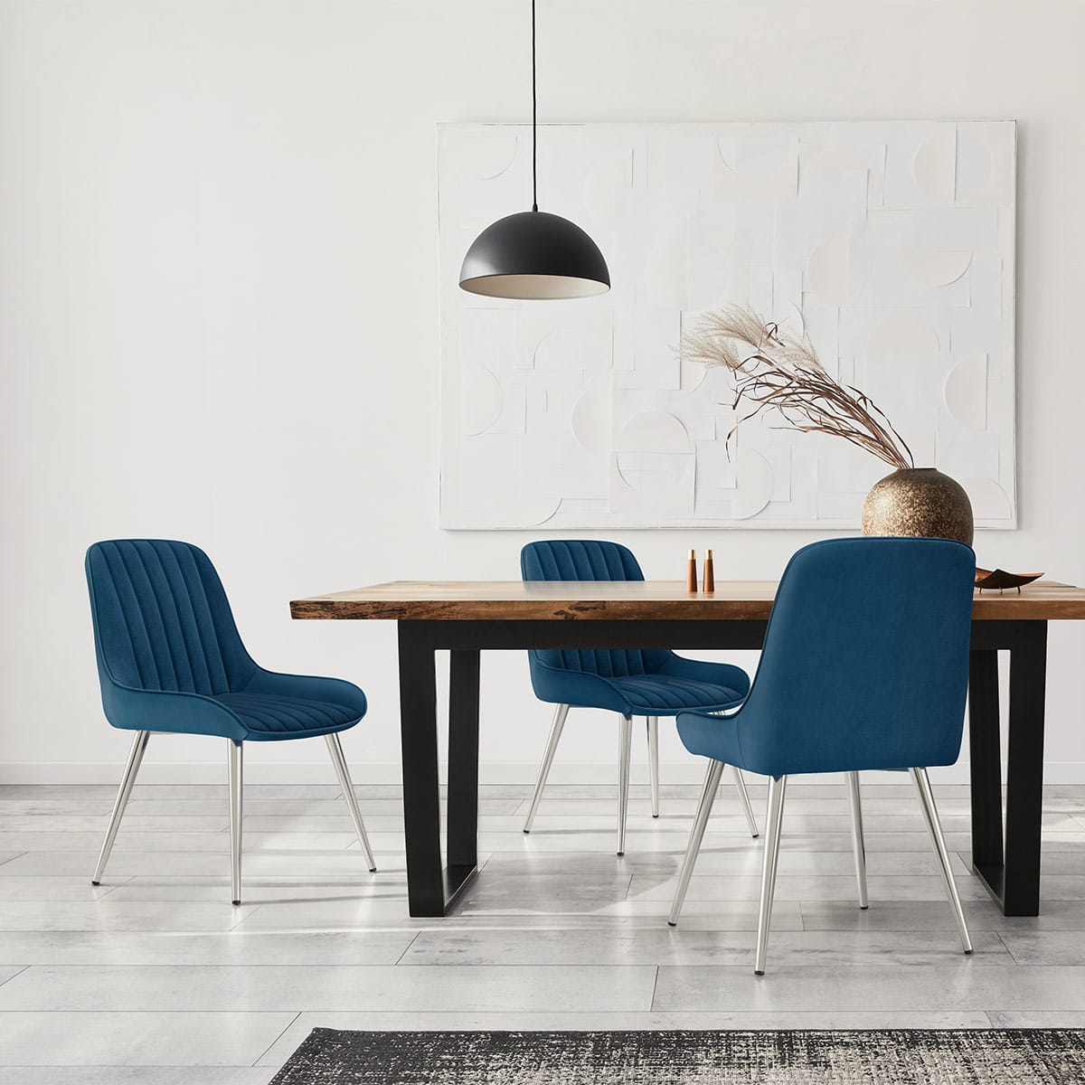 Silla Terciopelo Cromo - Mustang Azul Oscuro