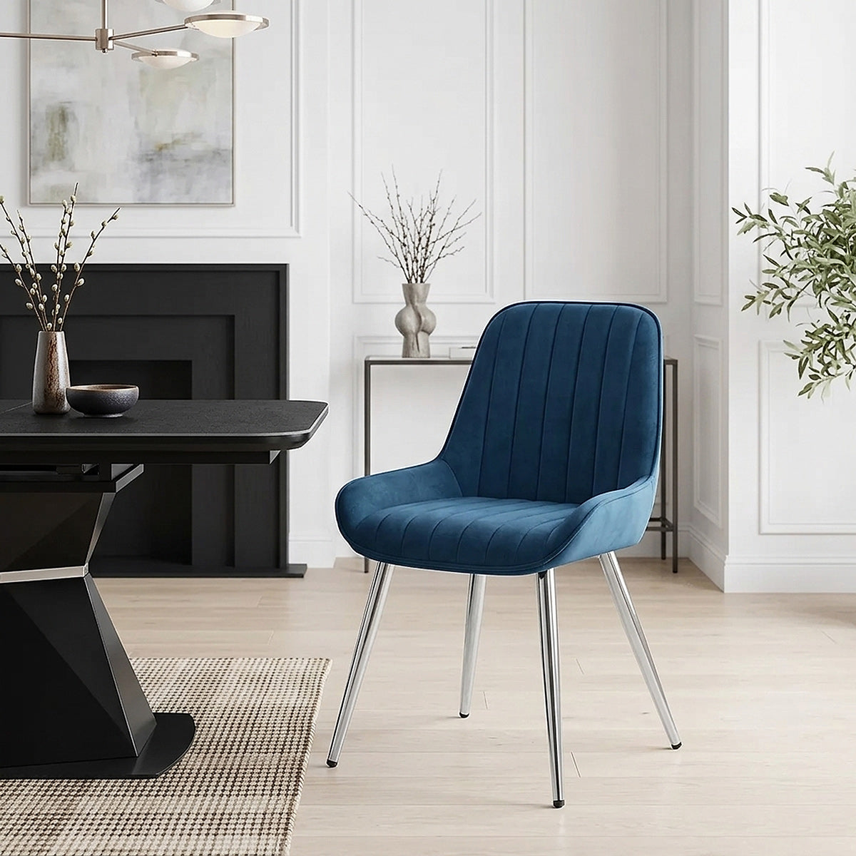 Silla Terciopelo Cromo - Mustang Azul Oscuro