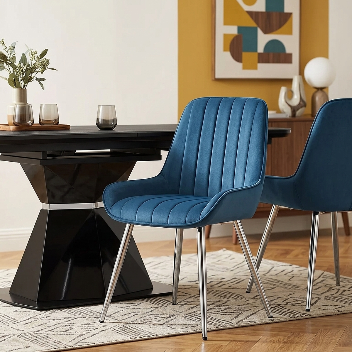 Silla Terciopelo Cromo - Mustang Azul Oscuro