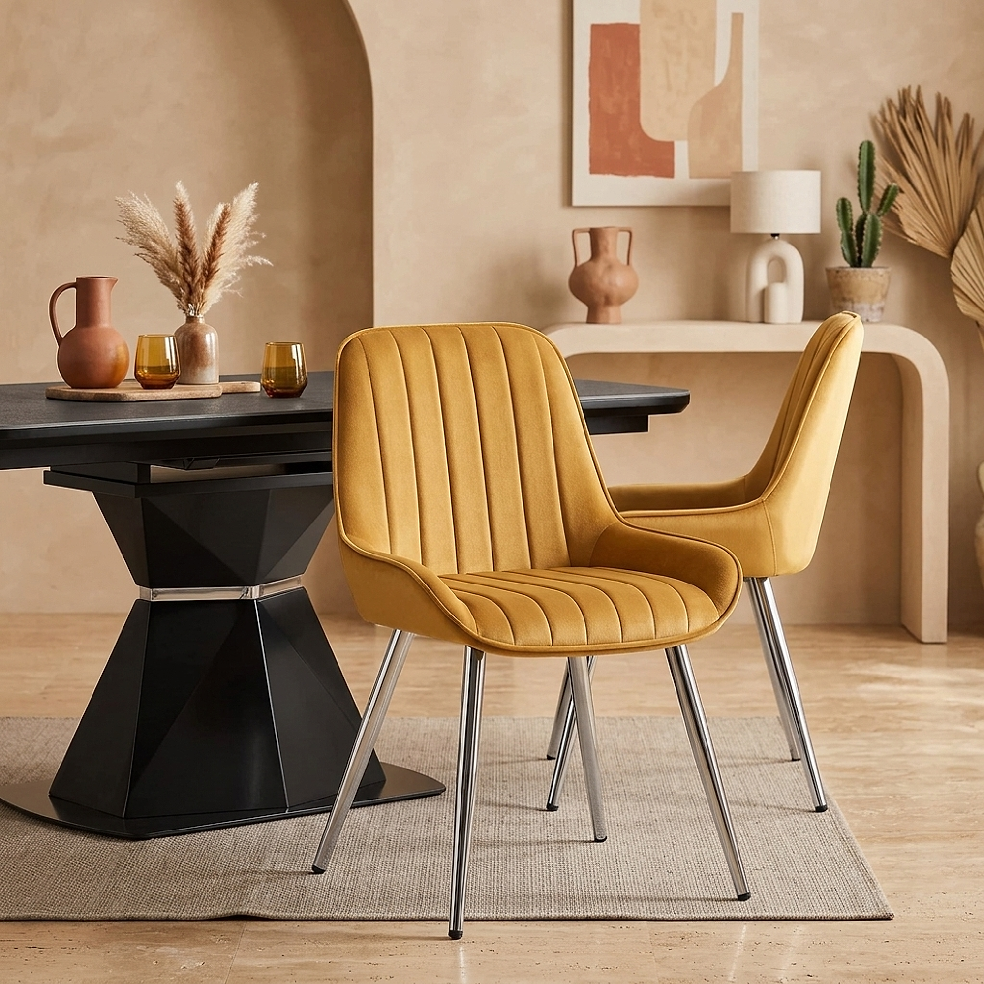 Silla Terciopelo Cromo - Mustang Amarillo