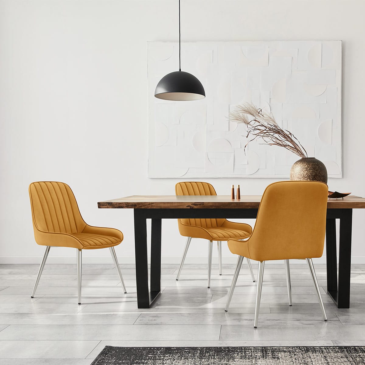 Silla Terciopelo Cromo - Mustang Amarillo