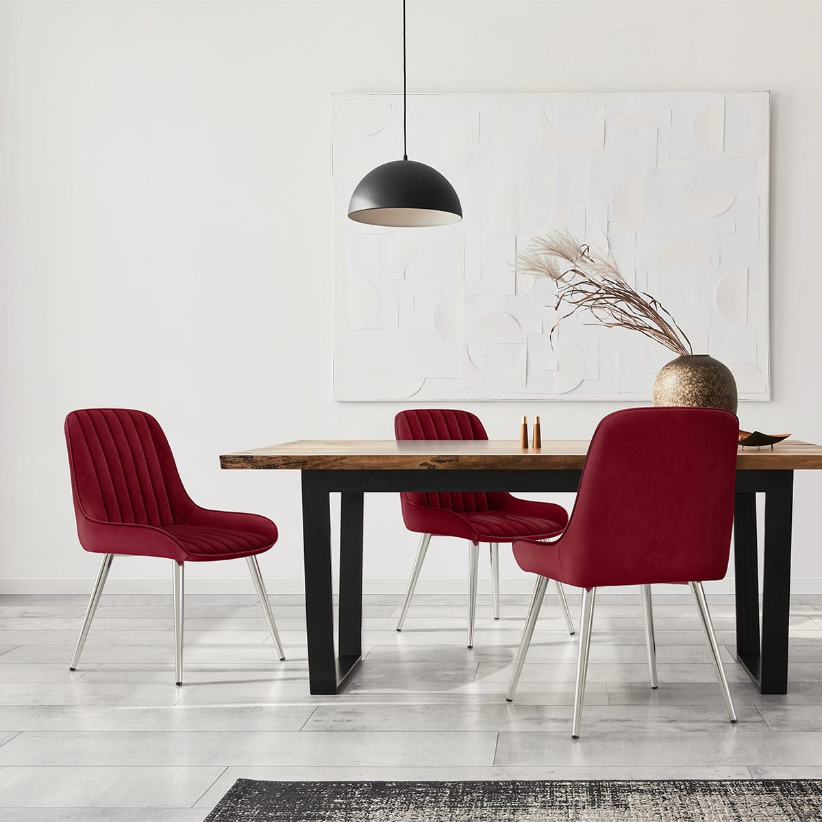 Silla Terciopelo Cromo - Mustang Rojo