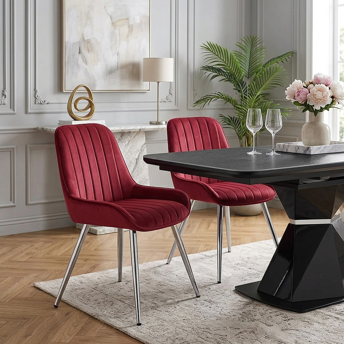 Silla Terciopelo Cromo - Mustang Rojo