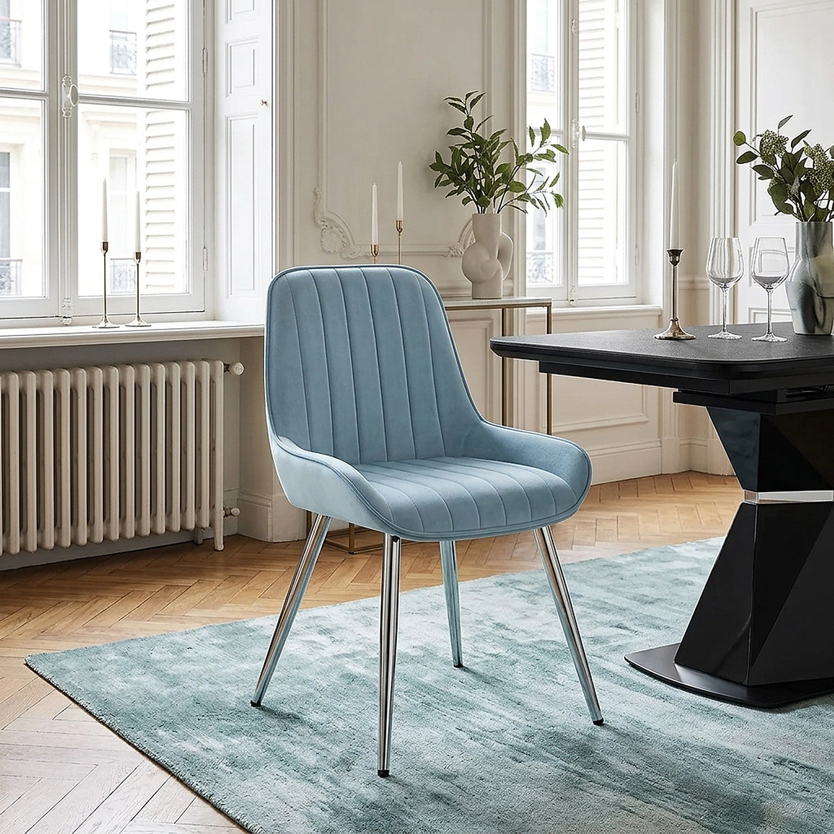 Silla Terciopelo Cromo - Mustang Azul