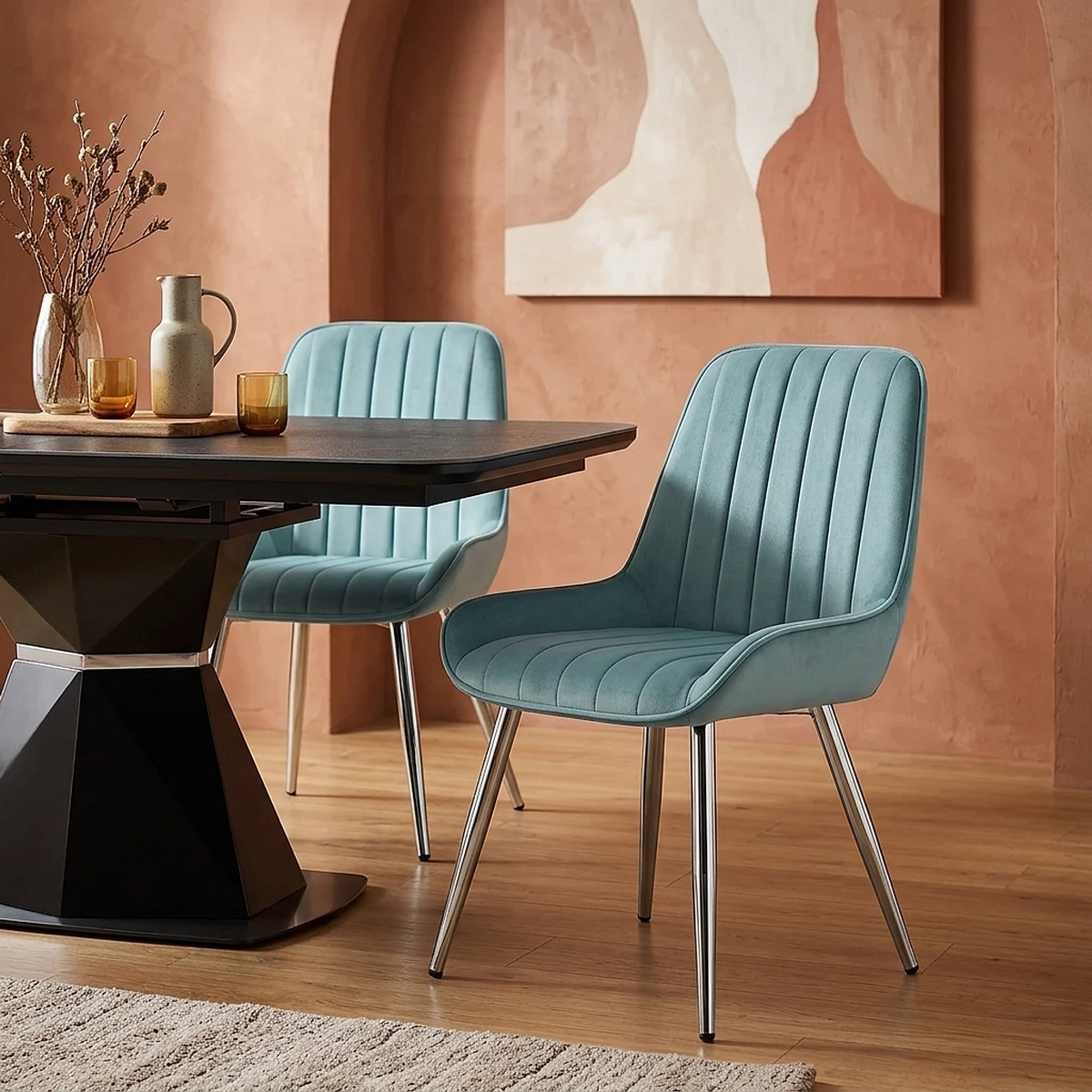 Silla Terciopelo Cromo - Mustang Verde