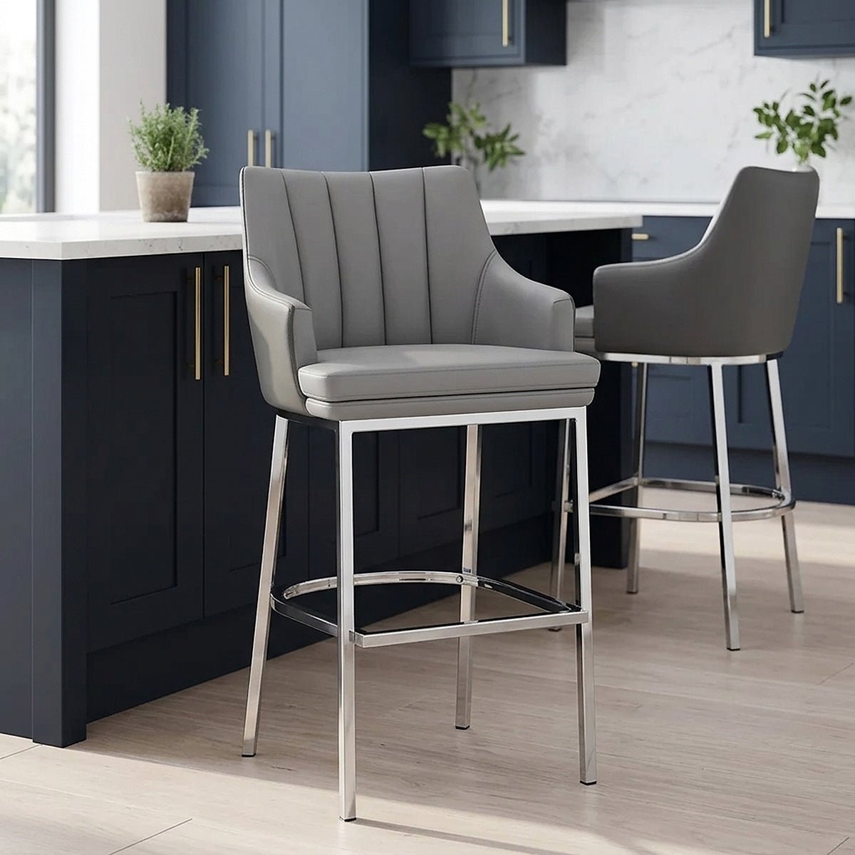 Taburete Polipiel Cromo - Orion Gris